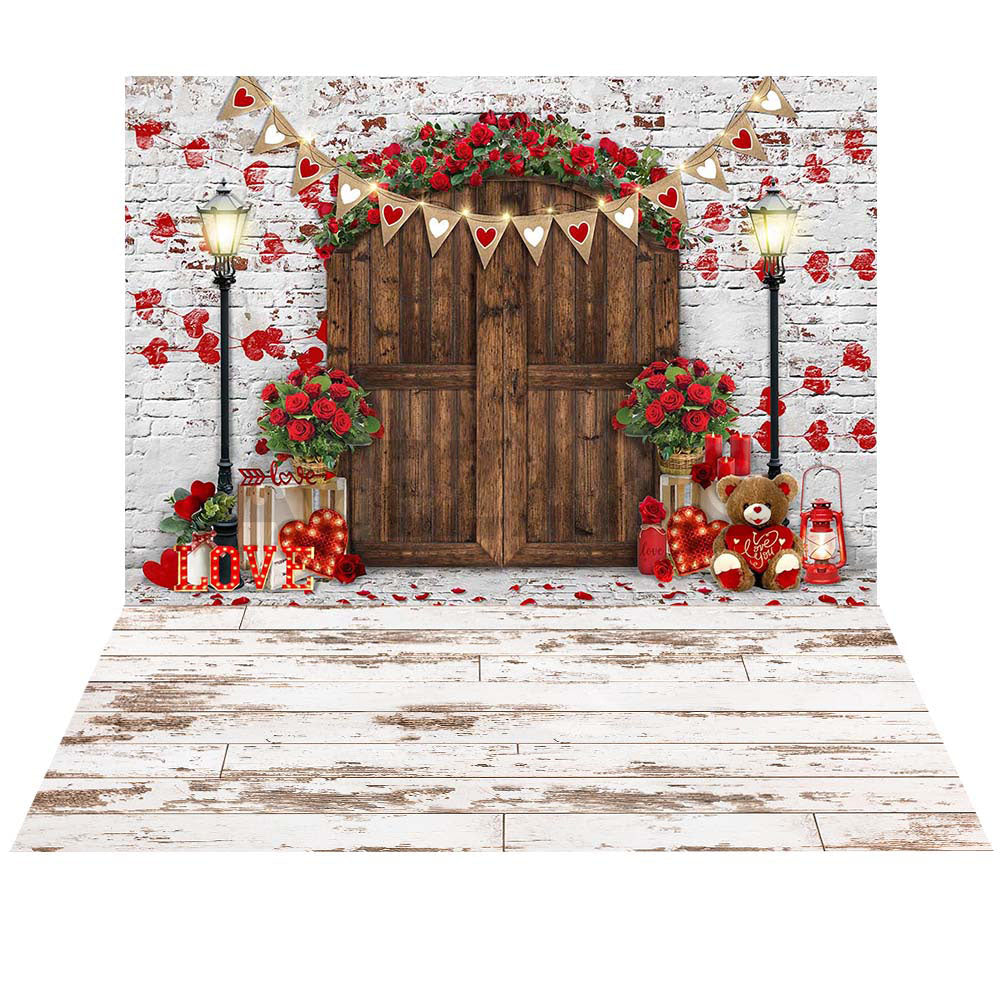 Avezano Spring Rose Wooden Door 2 pcs Set Backdrop-AVEZANO